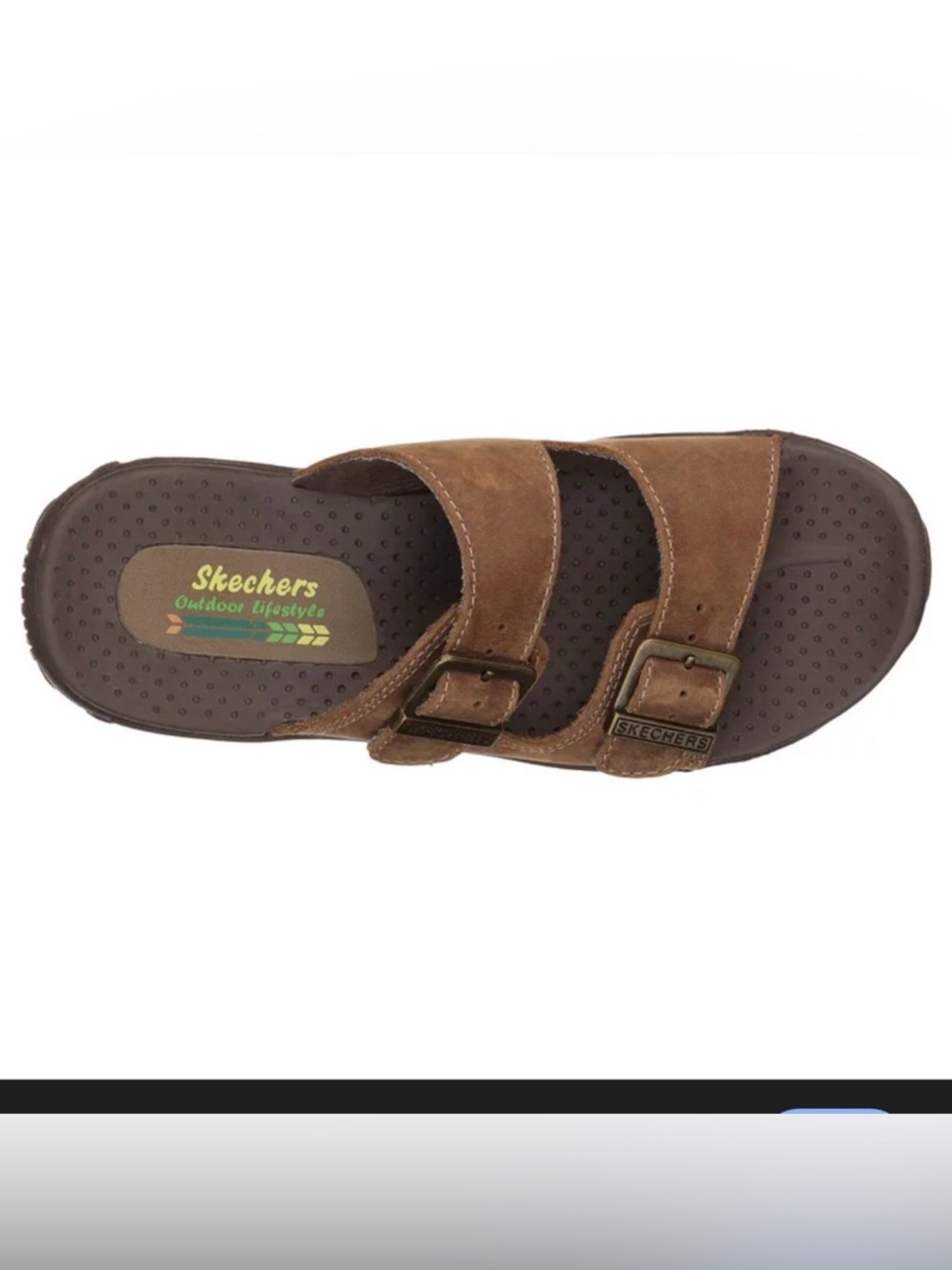 Skechers Men’s Brown Dual-Buckle Leather Slide Sandal